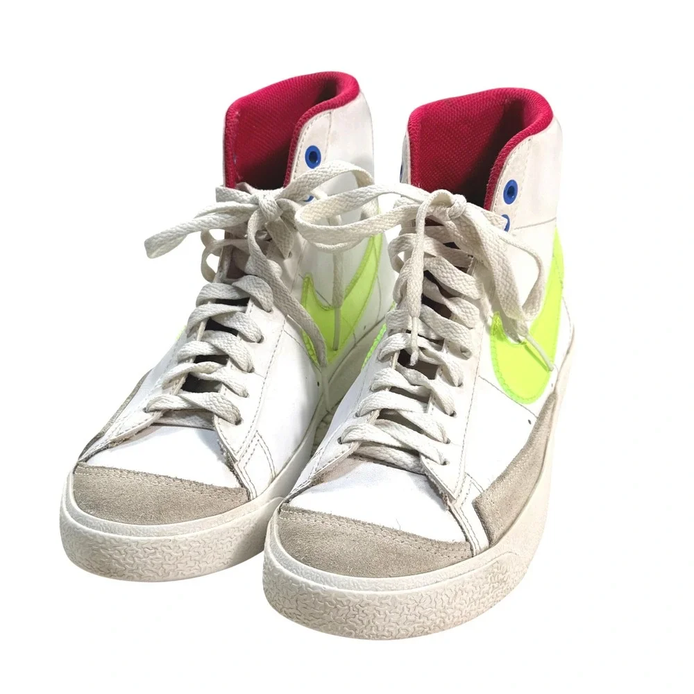 Nike Blazer Mid 77 White Neon Lime Green Red DV2234-100 Mens 5.5Y EUC